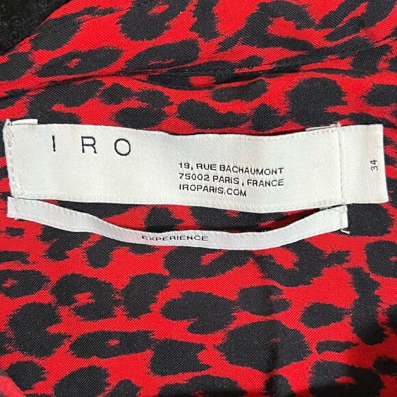 IRO Long Sleeve Button Front Side Slit Leopard Pirae Dress Red Womens Size 34 - Picture 13 of 16